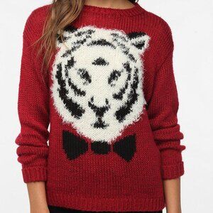Pins and Needles Urban Outfitters Flocked Red Sweater White Tiger S